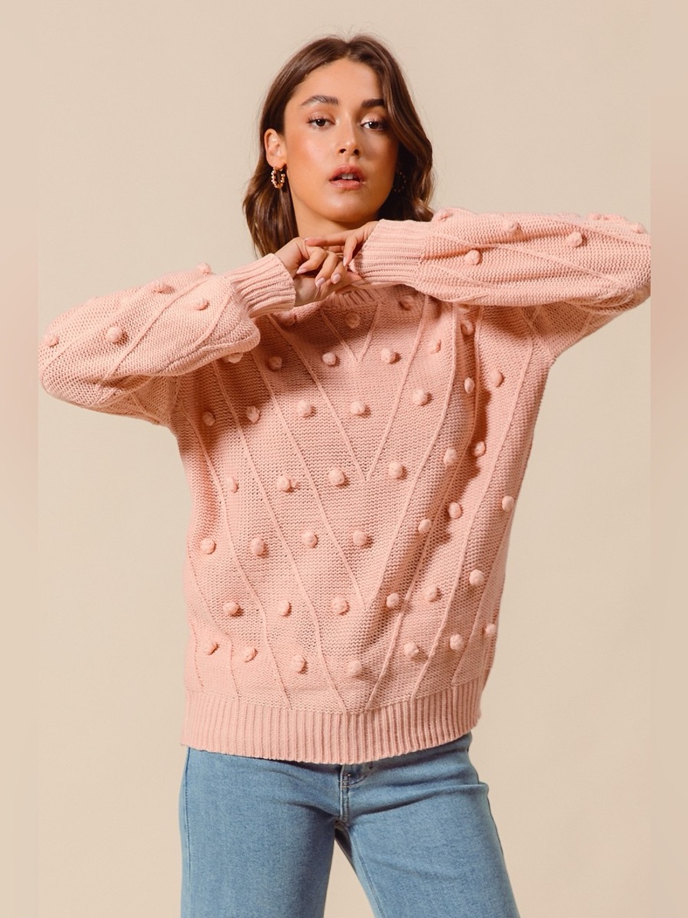 SO ME Pom Pom Textured Knit Sweater Top - Picture 2 of 11